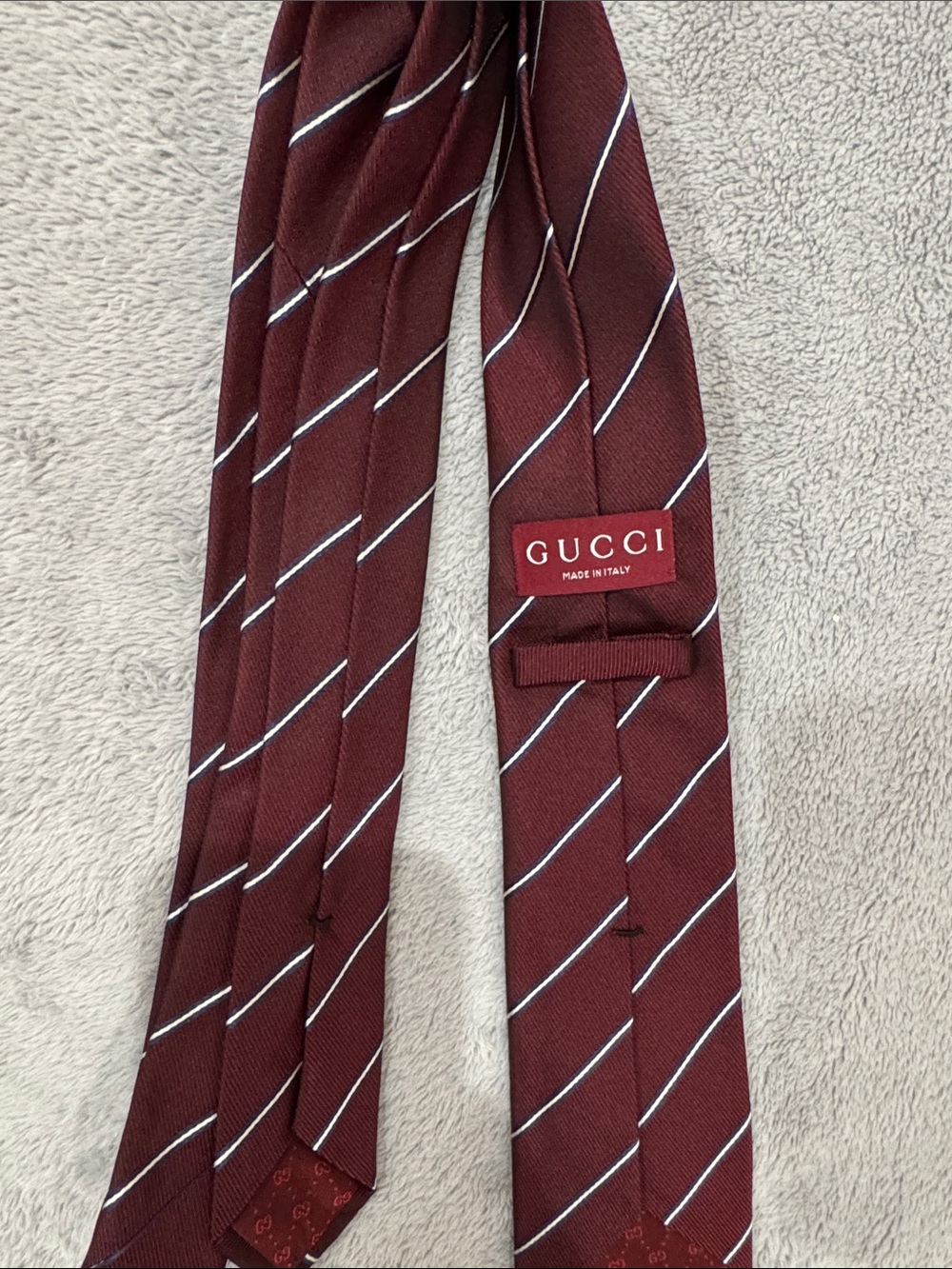 Gucci Maroon Stripe Silk Tie with White Diagonals
